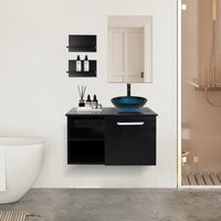 Badezimmer Badmöbel Set Waschtischunterschrank Schwarz Badezimmerschrank mit Waschbecken, Badezimmerspiegel und 2 Wandregale, Wasserhahn Set - blau von PULUOMIS
