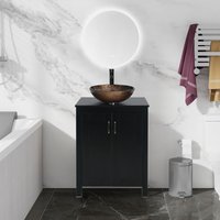 Badezimmer Badmöbel Set Waschtischunterschrank Schwarz Badezimmerschrank mit Waschbecken und Wasserhahn Set - schwarz, braun - Puluomis von PULUOMIS