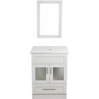 Badezimmer Badmöbel Set Waschtischunterschrank Weiß Badezimmerschrank mit Spiegel 60cm und Wasserhahn Set - Weiß - Puluomis von PULUOMIS