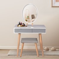 Coiffeuse avec led Miroir Style Moderne Table de maquillage et tabouret,Miroir ovale + 2 tiroirs - Blanc - Puluomis von PULUOMIS