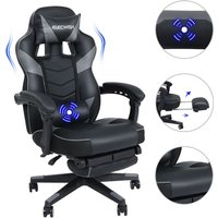 Gaming Stuhl Massage Computer Stuhl pu Leder verstellbare Stühle mit Fußstütze und Lendenwirbelstütze Grau - Grau - Puluomis von PULUOMIS