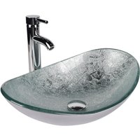 Waschbecken Aufsatzwaschbecken Waschschale Waschtisch Glas Oval Bad Silber von PULUOMIS