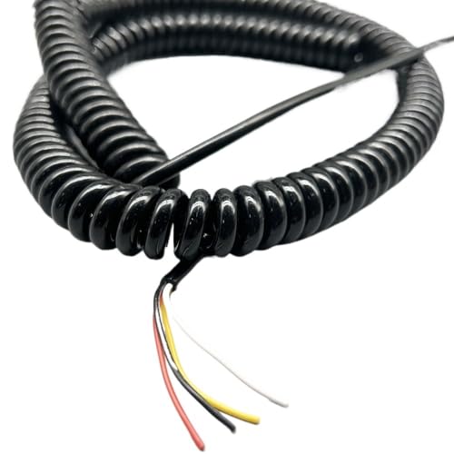 Gewickeltes Netzkabel Flex Curly Spring Cord, 20AWG Schwarz Spiralkabel Frühling Kältebeständig Stromkabel 4 Draht Coi Cord(Stretch 1.25 Meters) von PULaif