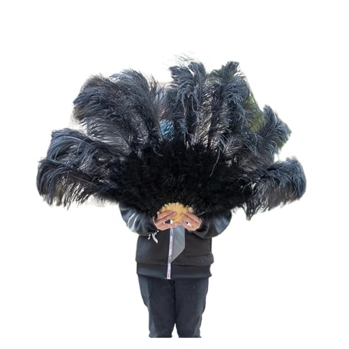 PULaif Straußenfederfächer, 100 * 60CM Feder Fan 13 Knochen Hochzeit Faltbare Handheld Fans(Black,100CM Left 2PCS) von PULaif
