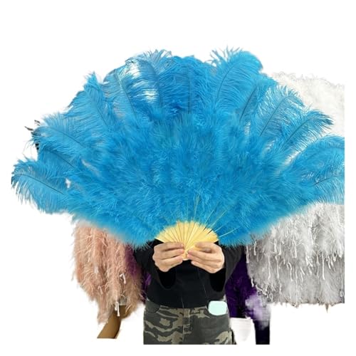 PULaif Straußenfederfächer, 100 * 60CM Feder Fan 13 Knochen Hochzeit Faltbare Handheld Fans(Blue,100CM Right 1PCS) von PULaif