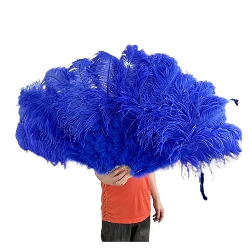 PULaif Straußenfederfächer, 100 * 60CM Feder Fan 13 Knochen Hochzeit Faltbare Handheld Fans(Dark Blue,100CM 2PCS) von PULaif