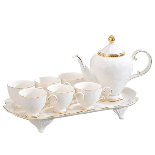 PULaif Teekannen-Set Keramik,Afternoon Tea Set Porzellan-Teeservice, Tee-Geschenksets mit Tablett, Teetasse, Teekanne, Teekanne mit 6 Tassen, modernes Teeservice for Tee, Kaffee, Wasser, Weiß von PULaif