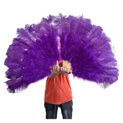 Straußenfederfächer, 100 * 60CM Feder Fan 13 Knochen Hochzeit Faltbare Handheld Fans(Dark Purple,100CM Left 1PCS) von PULaif