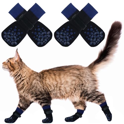 PUMYPOREITY 2 Paar Anti-Rutsch-Hundesocken, Pfotenschutz Katze Socken für den Pfotenschutz von Hunden mit verstellbarem Klettverschluss(Blau, XS) von PUMYPOREITY