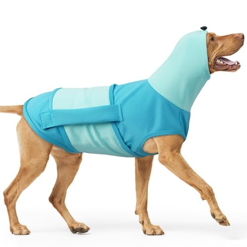 Beruhigender Hundemantel mit Hund Snood, Hundeweste Angstlinderung Angstjacke mit Kapuzenpullover Ohrenschützer Relieve Nervöser Hundemantel Grosse Hunde(Blau, XL) von PUMYPOREITY
