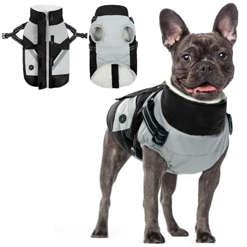 Hundemantel S, Hundemantel mit Geschirr Wasserdichter Hundemantel Welpenjacke Winddichte Hundejacke Regenbekleidung Hundemantel Gefüttert Winterjacke für Kleine Hunde(Schwarz, S) von PUMYPOREITY