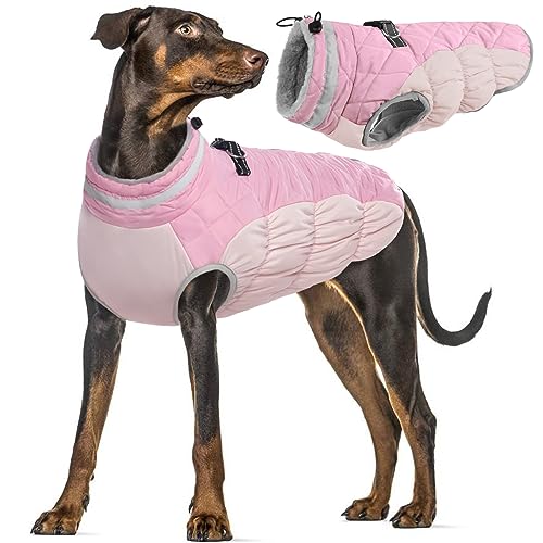 Wasserdichter Hundemantel, Winter Warme Hundejacke Winddicht Hundepullover Outdoor Hundebekleidung Outfit mit Sicheren Reflexstreifen für Kleine Mittel Große Hunde(Rosa, L) von PUMYPOREITY