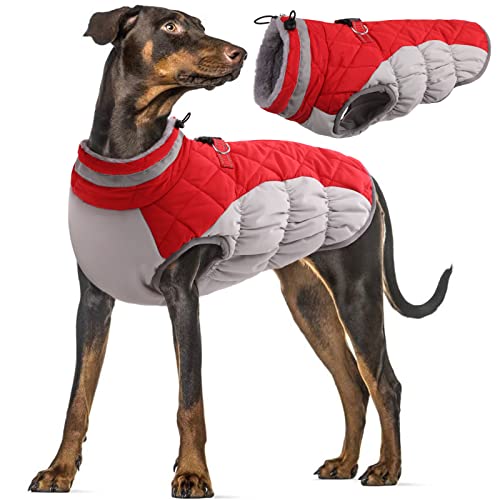 Hundejacke Wasserdicht, Hundemantel Fleece Gefüttert Warme Hundeweste Winterjacke Hunde Bekleidung Warme mit Reflexstreifen Hundepullover für Winter Herbst(Rot, 3XL) von PUMYPOREITY