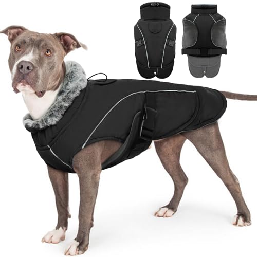 Hundemantel Winter, wasserdichte Welpen Warme Jacke Weste Reflektierende Hundejacke Fleece Gefüttert Wintermantel mit Fleecekragen Winter Hundekleidung(Schwarz, 3XL) von PUMYPOREITY