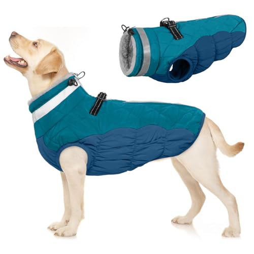 Hundemantel Wasserdicht, Warme Hundejacke Winter Jacke Winddichte Hundeanzug mit Reflektierender Streifen(Dunkelgrün, L) von PUMYPOREITY
