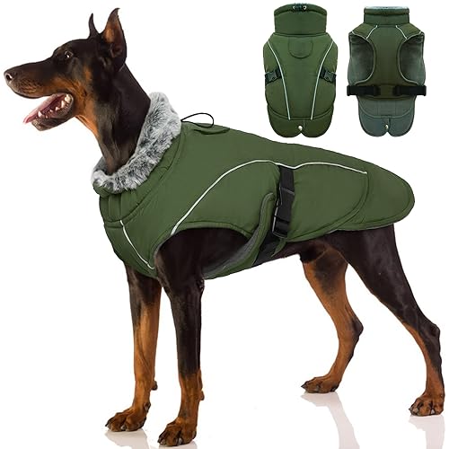 Winter Hundemantel wasserdichte, Warm Hundekleidung Winter Kleine Hunde Jacke Warme Hunde Weste Winddichte Hundebekleidung Schneeanzug(Armeegrün, L) von PUMYPOREITY