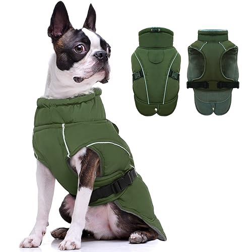 Hundejacke Fleece Winter, Winterweste Jacken Hundemantel Hundepullover Haustier Skifahren Kostüm Baumwolle Gepolsterte Weste(Armeegrün, S) von PUMYPOREITY