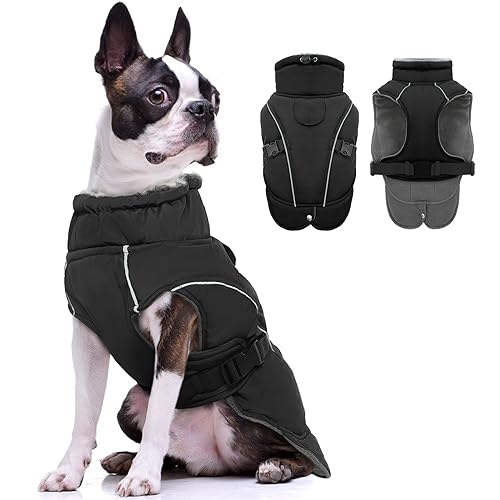 Hundemantel Wasserdicht, Winter Hundejacke Warme Winddichter Anti-Schneeanzug Winter Hundebekleidung Outfit für Kleine Mittlere und Große Hunde(Schwarz, S) von PUMYPOREITY