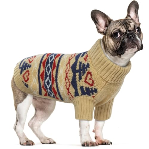 Hundepullover, Haustier Winter Sweater Warmer Hund Strickpullover mit Zopfstrickmuster Kleidung Haustiermantel Kostüm Welpenpullover Kaltwetter Katzen Kleine Mittelgroße Hunde(Khaki, XS) von PUMYPOREITY