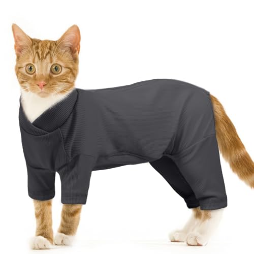 Katzen Klamotten, Schlafanzug Katze Strickpullover Jumpsuit Onesie Wintermantel Jacke Angst Lindern Einfaches An- Und Ausziehen(Dunkelgrau, 2XL) von PUMYPOREITY