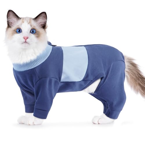 Op Body Katze, Katzen Jacke Winter Mantel Katzenbody Nach Op Langarm Anzug mit Bein Wärmen Haarlose Oder Dünnfellige Katzen Bei Kaltem Wetter(Blau, XL) von PUMYPOREITY