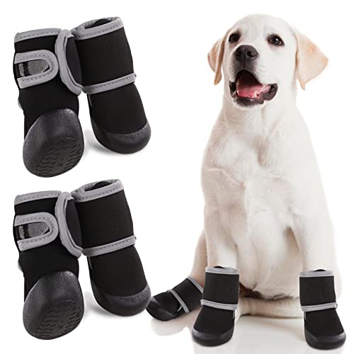 4 Stück Hundeschuhe wasserdichte, Pfotenschutz Hundestiefel rutschfeste Sohle Hundeschnee Stiefel Winter mit Reflektierendem Klettverschluss für Hund Sport im Freien Winter & Sommer(Schwarz, XL) von PUMYPOREITY