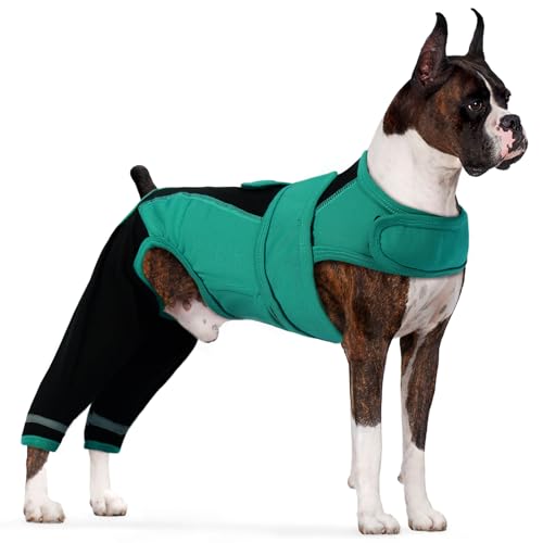 PUMYPOREITY Wundschutzanzug Hund, Ellbogenschoner Leckschutz Body Große Hunde Hinterbeine Halskrause Beinschutz Knieschoner Recovery Sleeve(Grün, 3XL) von PUMYPOREITY