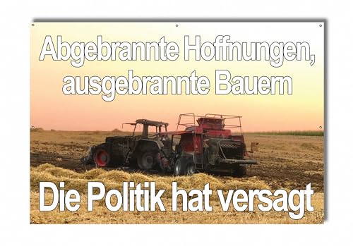 Protestbanner für Demo Landwirtschaft - Banner für Bauernprotest (Abgebrannter Traktor 3) von PUNALU