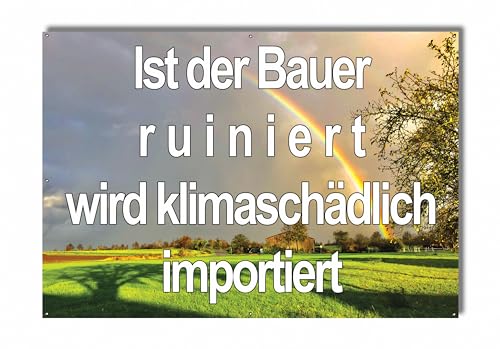 Protestbanner für Demo Landwirtschaft - Banner für Bauernprotest (Wiese mit Regenbogen) von PUNALU