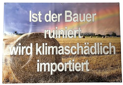 Protestbanner für Demo Landwirtschaft - Banner für Bauernprotest (Strohballen mit Regenbogen) von PUNALU