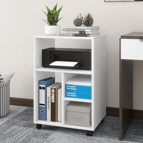 PUNCIA Aktenschrank mit Rollen Büroschrank mit 4 Ablage Mobiler Rollcontainer Druckerständer aus Holz verstellbar für Akten Dokumente DIN A4 Bürowagen für Büro Office Zuhause Arbeitszimmer Weiß PUNCIA Aktenschrank mit Rollen Büroschrank mit 4 Ablage Mobiler Rollcontainer Druckerständer aus Holz verstellbar für Akten Dokumente DIN A4 Bürowagen für Büro Office Zuhause Arbeitszimmer Weiß von PUNCIA