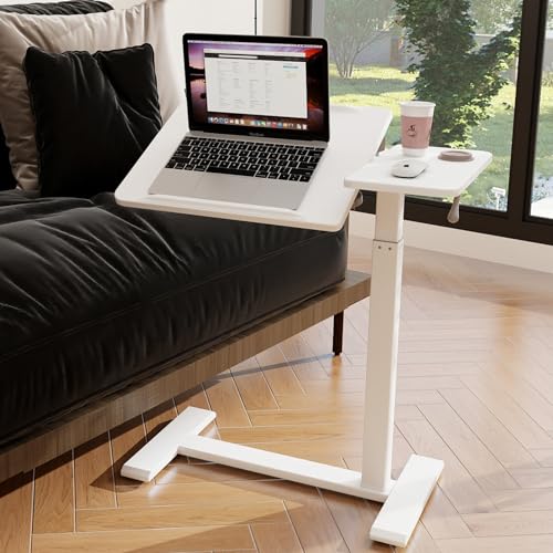 PUNCIA Laptoptisch höhenverstellbar 70-100cm drehbarer Laptopständer mit Rollen mobiles Stehpult Überbett-Tisch ergonomisch Steh-Sitztisch Präsentationswagen für Bett Sofa Büro Office Weiß von PUNCIA