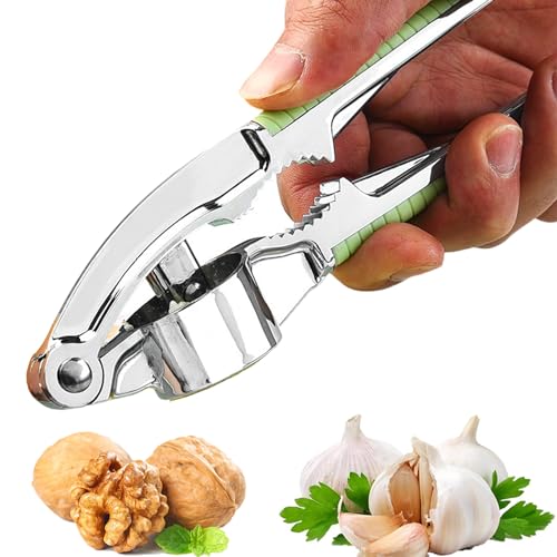 Knoblauchpresse & Nussknacker Edelstahl mit Rutschfestem Griff, Nussknacker Walnüsse Knoblauchpresse Edelstahl für Knoblauch, Lngwer, Nussbaum, Leicht zu Reinigende 2 in 1 Multifunktional Garlic Press von PUNDA