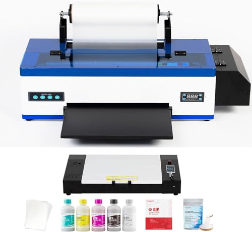 PUNEHOD A3 DTF Drucker L1800 mit weißem Tintenzirkulationssystem Direct to Film Drucker für DIY T-Shirts, Hoodie, Hosen, Stofftransferdrucker mit Ofen (DTF Drucker+Ofen+DTF Tinte+PET Folie) von PUNEHOD