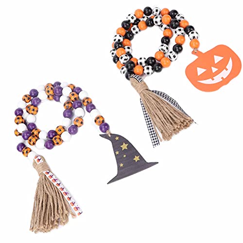 PUNELE Hölzerne Perlenkranz Halloween Holzperlengirlande mit Hexenhut, Fledermaus -Tag & Quasten, Dekorative Schmuck Zum Aufhängen an Baum, Wand, Fenster PUNELE Hölzerne Perlenkranz Halloween Holzperlengirlande mit Hexenhut, Fledermaus -Tag & Quasten, Dekorative Schmuck Zum Aufhängen an Baum, Wand, Fenster von PUNELE