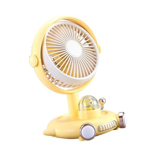PUNELE Night Light Desk Lüfter, Tragbarer Schreibtischventilator mit Niedrigem Geräuschdesign, USB -wiederaufladbar, Verstellbarer Wind und Winkel, Niedliche Luftschiff -Form für (Gelb) von PUNELE