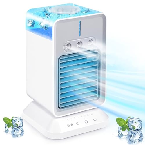 PUNELE Tragbare Klimaanlage, Multifunktionelle 3 Stufen Oszillierende Spray Luftbefeuchter -Lüfterdesktop Kühler, 3 Geschwindigkeiten, 2H 4H Timing, für Home Office, Outdoor von PUNELE