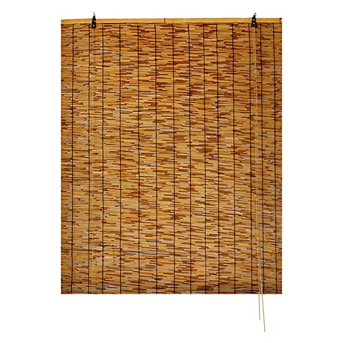 Natürlich Rollo Bambus, Schilf Vorhang, Bambusrollo Rollläden, Sonnenschutzrollos, Atmungsaktiv, Sichtschutz, Anpassbar, Einfache Montage, Für Outdoor Fenster Und Türen Außenterrasse (Color : Brown, von PUNICS