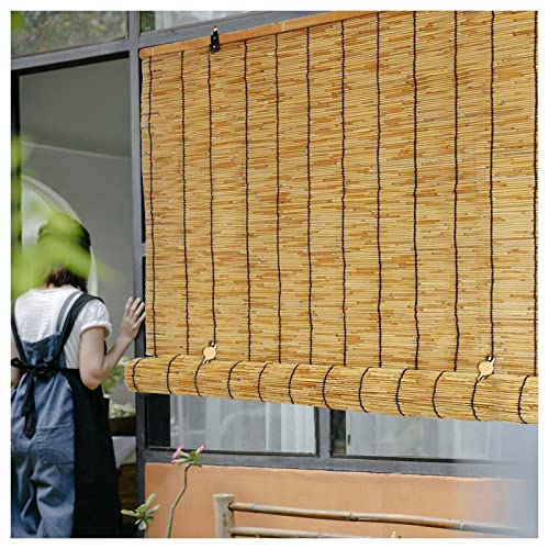 Sonnenschutz Schilfrollos Anpassbar Breite 40-200cm Rollos Für Fenster Sichtschutz Natürlich Bambus Rollo Jalousine Schnurlos Leicht Zu Hängen Für Fenster/Terrasse/Veranda/Innen/Außen (Color : Black von PUNICS