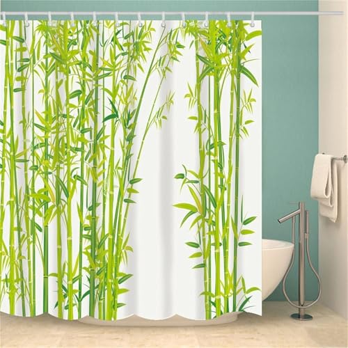 Duschvorhang 240x180 Grüner Bambus, Duschvorhang Anti-schimmel Chinesisches Design 3D Duschvorhänge Waschbar für Badezimmer Badewannen mit 12 Ringe 8206-FG Duschvorhang 240x180 Grüner Bambus, Duschvorhang Anti-schimmel Chinesisches Design 3D Duschvorhänge Waschbar für Badezimmer Badewannen mit 12 Ringe 8206-FG von PUOJIEAT