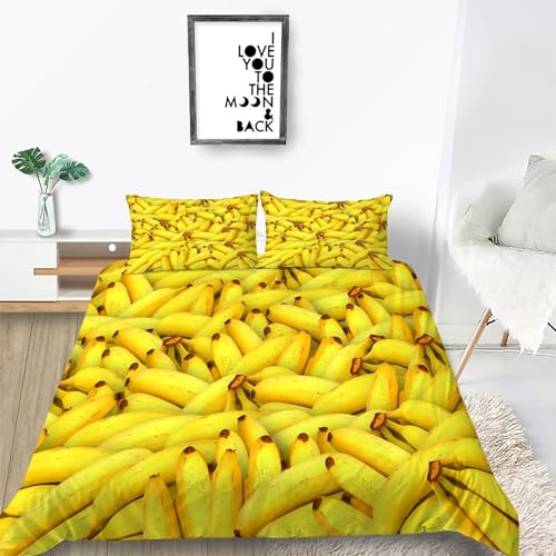 PUOJIEAT Bettwäsche 135x200 Banane Weich Mikrofaser Bettwäsche-Sets Banane Bettbezug mit 1 x Kissenbezug 80x80 cm 3D Bettzeug Set q3305 von PUOJIEAT