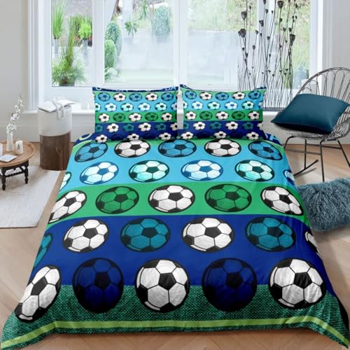 PUOJIEAT Bettwäsche 135x200 Fußball, Bettwäsche-Set Sportthema für Kinder, Weiche Mikrofaser Bettbezug + 2 Kissenbezug 80x80 cm mit Reißverschluss D/E1430 PUOJIEAT Bettwäsche 135x200 Fußball, Bettwäsche-Set Sportthema für Kinder, Weiche Mikrofaser Bettbezug + 2 Kissenbezug 80x80 cm mit Reißverschluss D/E1430 von PUOJIEAT