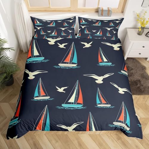 PUOJIEAT Bettwäsche 135x200 Segelboot Weich Mikrofaser Bettwäsche-Sets Segelboot Bettbezug mit 1 x Kissenbezug 80x80 cm 3D Bettzeug Set q6863 von PUOJIEAT