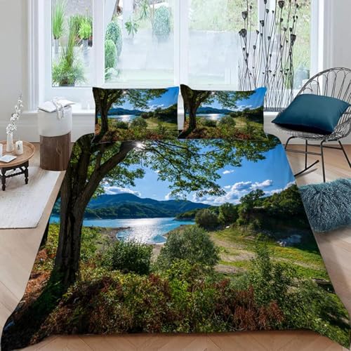 PUOJIEAT Bettwäsche 135x200 natürliche Landschaft, Bettwäsche-Set Blick auf den See für Kinder, Weiche Mikrofaser Bettbezug + 2 Kissenbezug 80x80 cm mit Reißverschluss D/E1586 PUOJIEAT Bettwäsche 135x200 natürliche Landschaft, Bettwäsche-Set Blick auf den See für Kinder, Weiche Mikrofaser Bettbezug + 2 Kissenbezug 80x80 cm mit Reißverschluss D/E1586 von PUOJIEAT