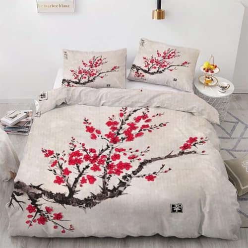 PUOJIEAT Bettwäsche 140x200 Japanischer Stil Cherry Blossoms Weich Mikrofaser Bettwäsche-Sets Wendbares Japanisch-Motiv Bettbezug mit 2 x Kissenbezug 80x80 cm 3D Bettzeug Set r.3376 von PUOJIEAT