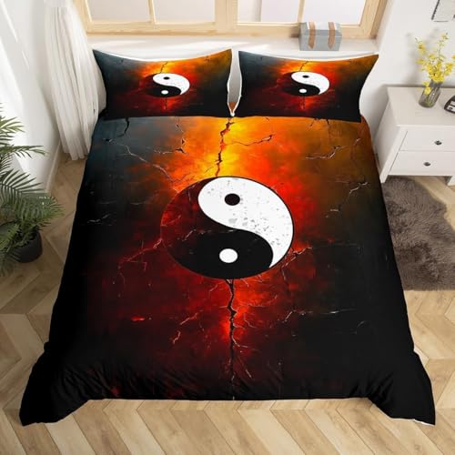 PUOJIEAT Bettwäsche 140x200 Yin-Yang-Thema, Bettwäsche-Set Erwachsener für Kinder, Weiche Mikrofaser Bettbezug + 2 Kissenbezug 80x80 cm mit Reißverschluss D/E1515 von PUOJIEAT