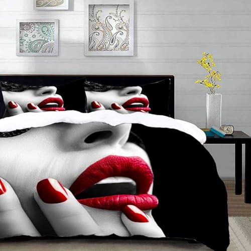 PUOJIEAT Bettwäsche 155x220 Frau Mit Roten Lippen Weich Mikrofaser Bettwäsche-Sets Schöne Frau Bettbezug mit 2 x Kissenbezug 80x80 cm 3D Bettzeug Set w.4163 PUOJIEAT Bettwäsche 155x220 Frau Mit Roten Lippen Weich Mikrofaser Bettwäsche-Sets Schöne Frau Bettbezug mit 2 x Kissenbezug 80x80 cm 3D Bettzeug Set w.4163 von PUOJIEAT