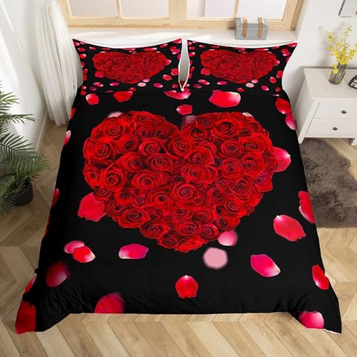 PUOJIEAT Bettwäsche 155x220 rote Rose, Bettwäsche-Set Romantisches Thema für Kinder, Weiche Mikrofaser Bettbezug + 2 Kissenbezug 80x80 cm mit Reißverschluss D/E1444 PUOJIEAT Bettwäsche 155x220 rote Rose, Bettwäsche-Set Romantisches Thema für Kinder, Weiche Mikrofaser Bettbezug + 2 Kissenbezug 80x80 cm mit Reißverschluss D/E1444 von PUOJIEAT
