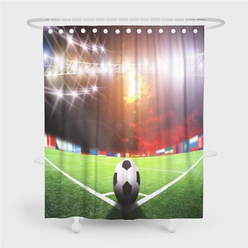 PUOJIEAT Duschvorhang 100x200 Fußball, Duschvorhang Anti-schimmel Fußballplatz 3D Duschvorhänge Waschbar für Badezimmer Badewannen mit 8 Ringe 939-FG von PUOJIEAT