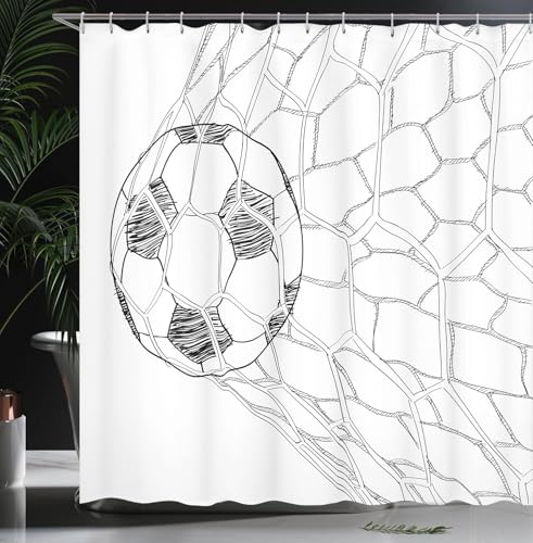 PUOJIEAT Duschvorhang 100x200 Fußball, Duschvorhang Anti-schimmel Weiß 3D Duschvorhänge Waschbar für Badezimmer Badewannen mit 8 Ringe 966-FG von PUOJIEAT